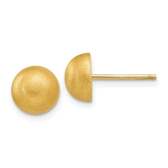 Kazi Luxury 14k Yellow Gold Hollow Satin 8.00mm Half Ball Post Earrings